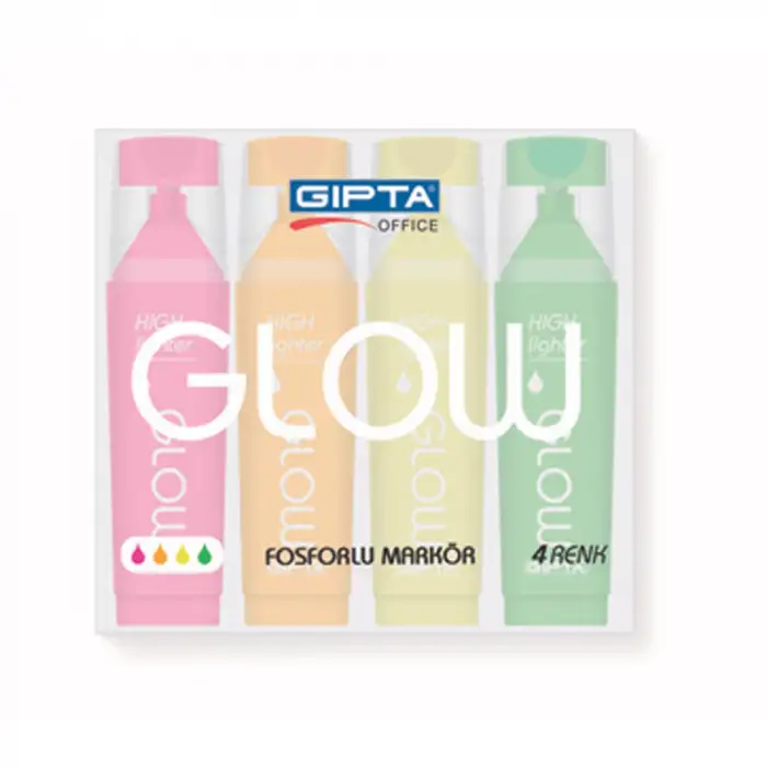 GIPTA FOSFORLU MARKOR -GLOW NEON 4 LÜ F-1575