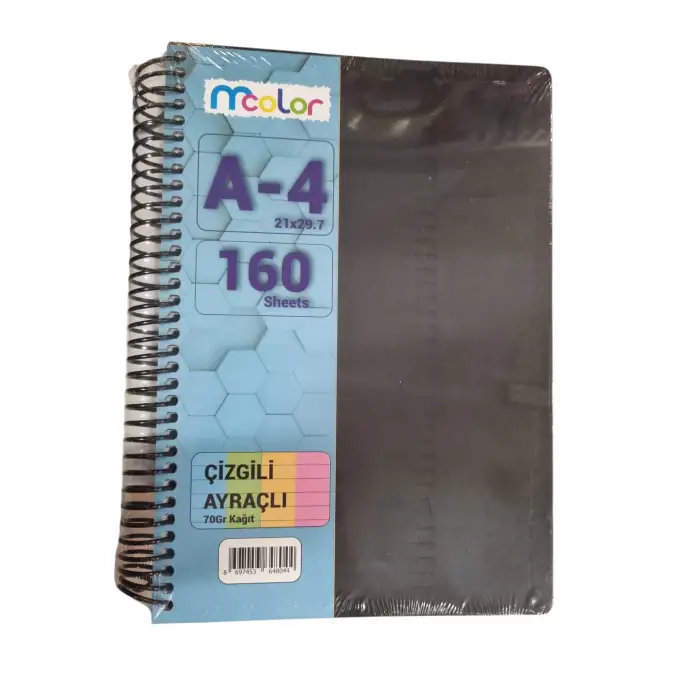 MCOLOR A4 SPİRALLİ ÇİZGİLİ AYRAÇLI DEFTER 160 SYF