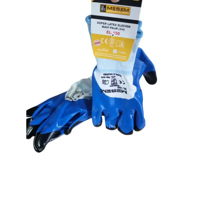 MEŞEM SÜPER LATEX ELDİVEN 3/4 MAVİ EL-150(PK-12Lİ)