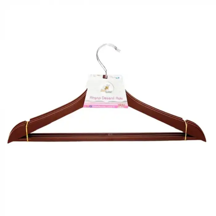 BEE HOME ELBİSE ASKISI AHŞAP DESENLİ 3 LÜ BEE-6250