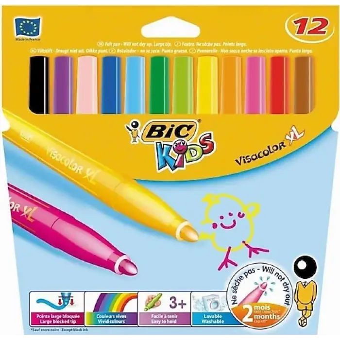 BİC KEÇELİ BOYA KALEMİ VİSA XL JUMBO 12 Lİ