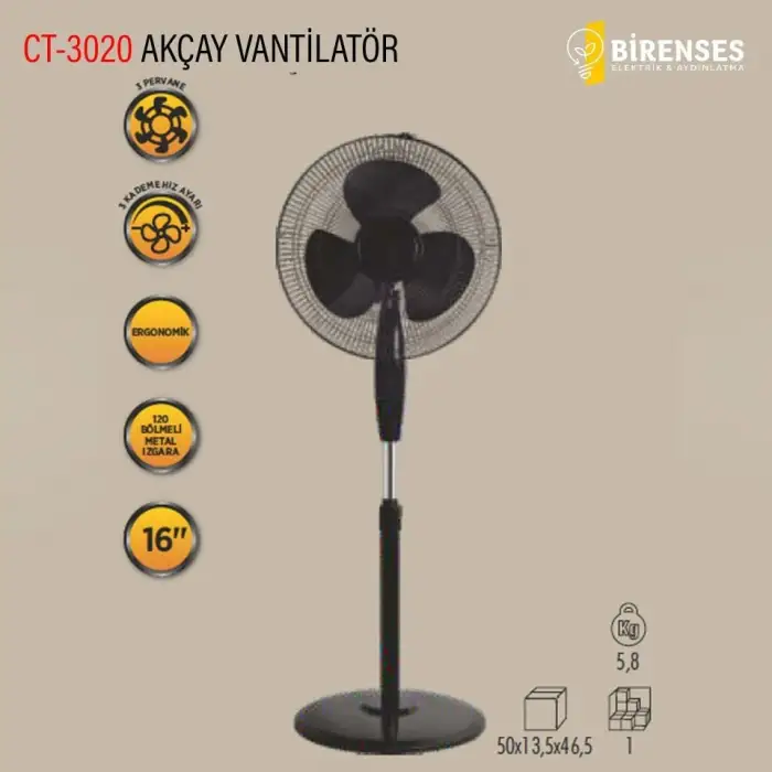 CATA AKÇAY AYAKLI VANTİLATÖR 3 PERVANE CT-3020