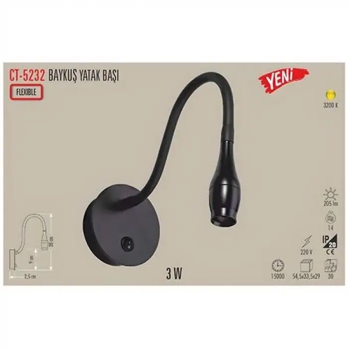 CATA BAYKUŞ LED APLİK G.IŞIĞI SİYAH KASA CT-5232