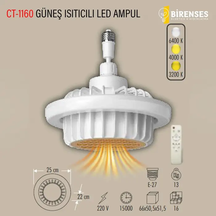 CATA GÜNEŞ ISITICILI FAN LED AMPUL CT-1160