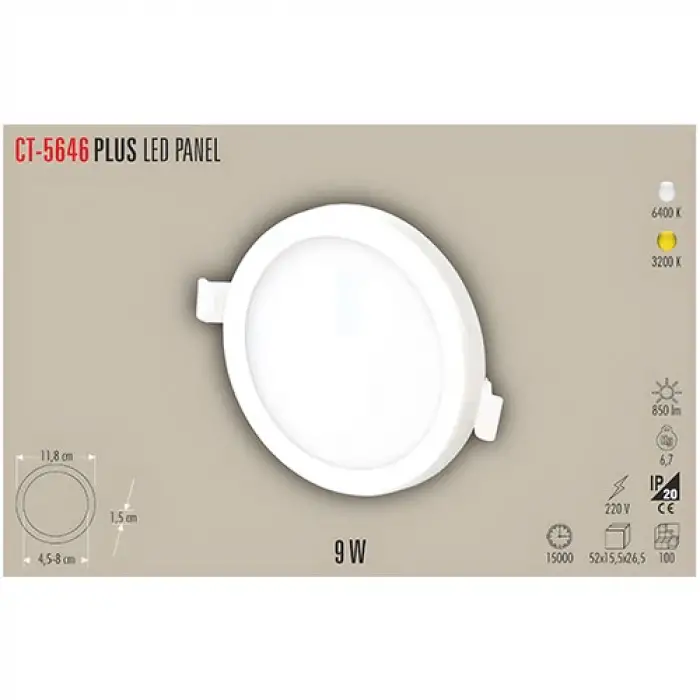 CATA PANEL LED PLUS 9 W BEYAZ CT-5646