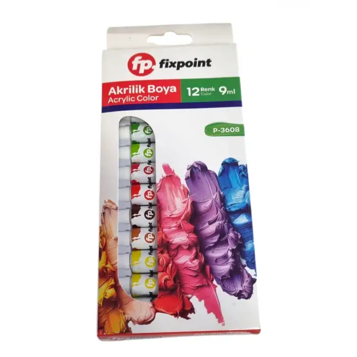 FİXPOİNT AKRİLİK BOYA 12 RENK 9 ML P-3608(PK-12Lİ)