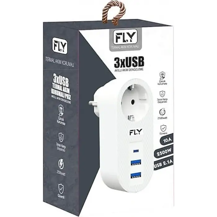 FLY GRUP PRİZ AKIM KORUMALI TEKLİ 2 USB 3400-01