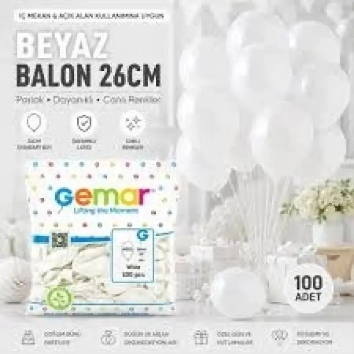 GEMAR BEYAZ İÇ MEKAN BALON G90-001 (PKT-100 LÜ)