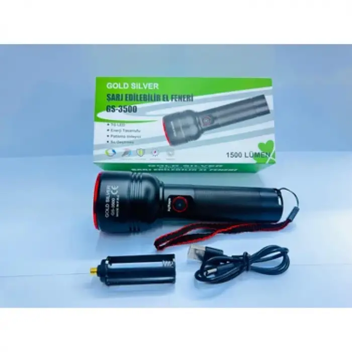 GOLD ORION EL FENERİ ŞARJLI METAL GS-3500