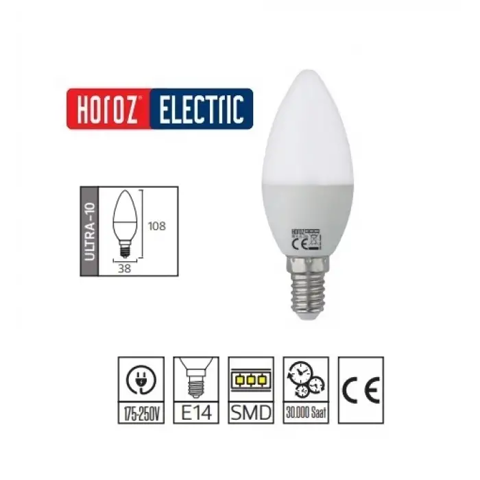 HOROZ ULTRA-10 LED MUM AMPUL 4200K SARI 10 W E14