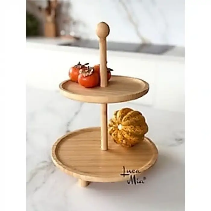 IVORY BAMBU SUNUMLUK İKİ KATLI YUVARLAK BMB-149