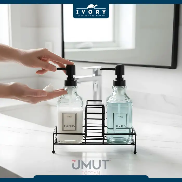 IVORY CAM SIVI SABUNLUK İKİLİ STANDLI IVO-SB122