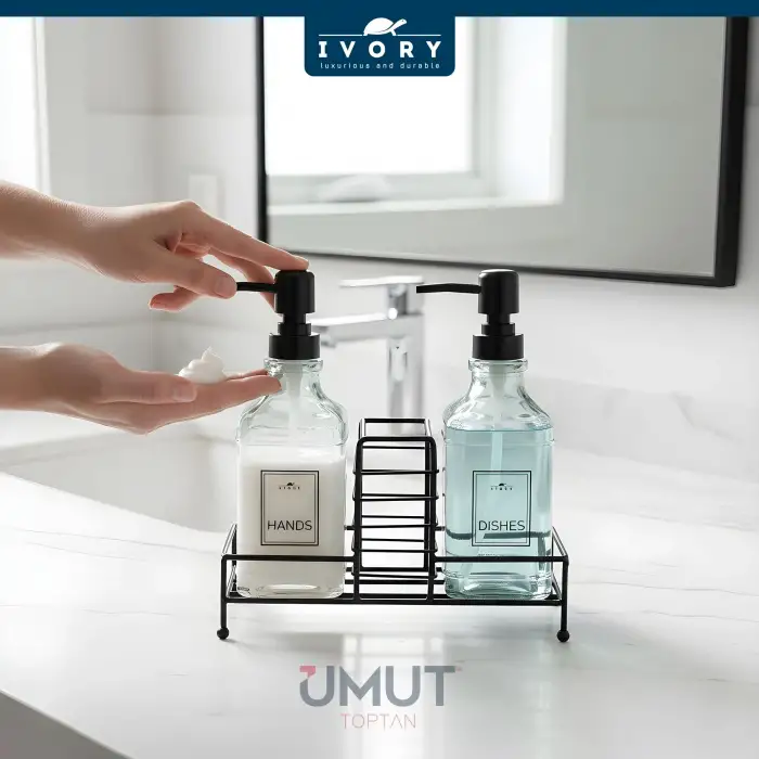 IVORY CAM SIVI SABUNLUK İKİLİ STANDLI IVO-SB122