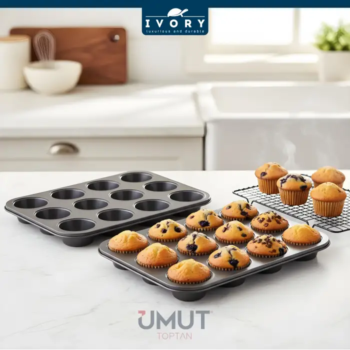 IVORY MUFFİN KEK KALIBI TEFLON 12 SIRA IVO-EKK01