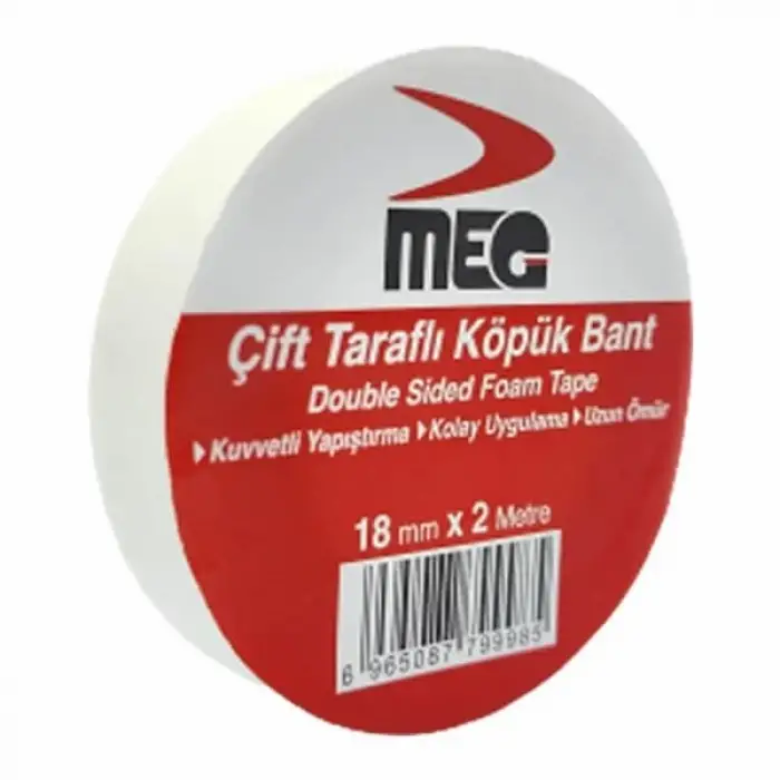 MEG ÇİFT TARAFLI KÖPÜK BANT 18 MM X2 MT(PKT-30 LU)