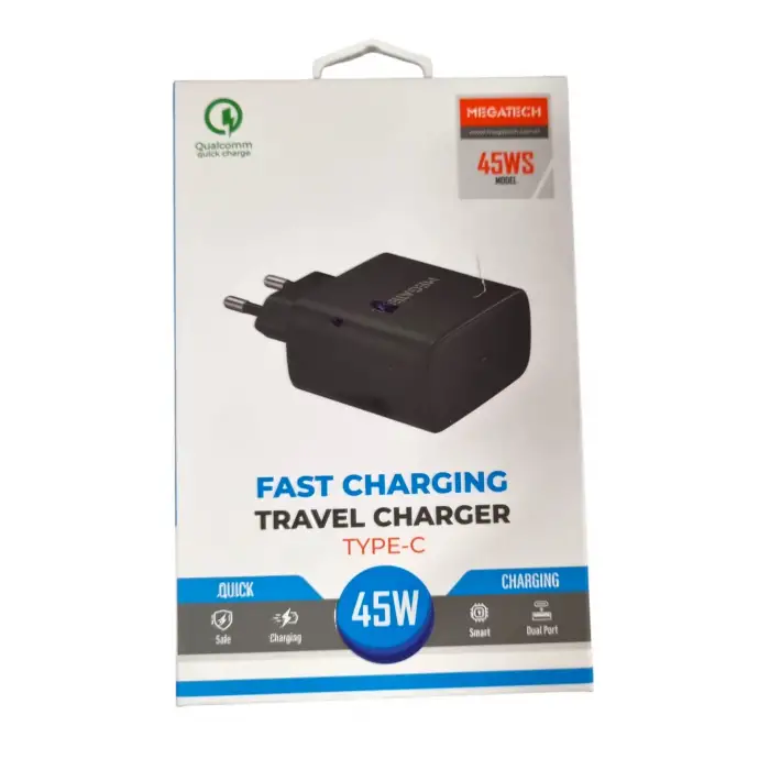 MEGATECH EV BAŞLIK 45 WATT PD SİYAH TYPE-C MG-45WS