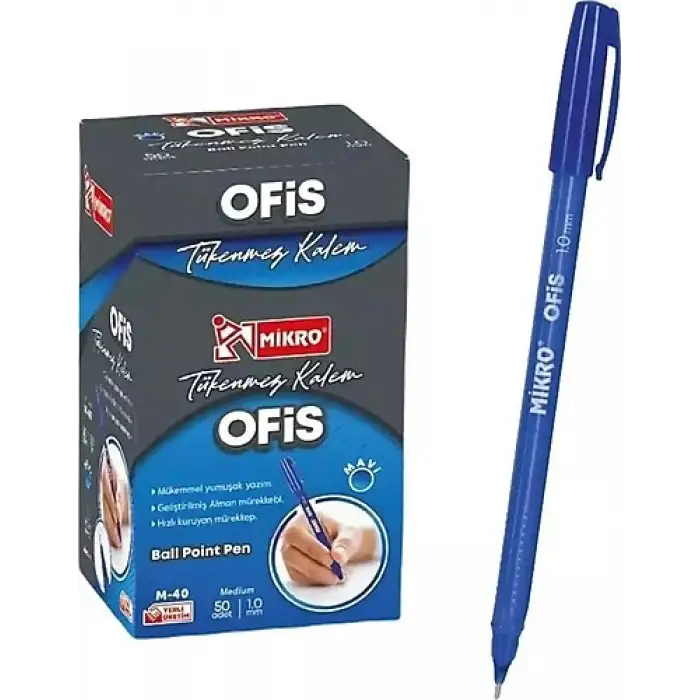 MİKRO TÜKENMEZ KALEM OFİS TİP MAVİ M-40(PK-50 Lİ)