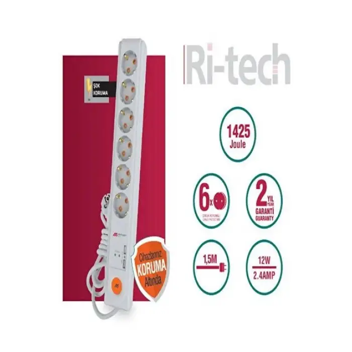 MUTLUSAN RI-TECH GRUP PRİZ USB ŞOK KORUMALI 1,5 MT