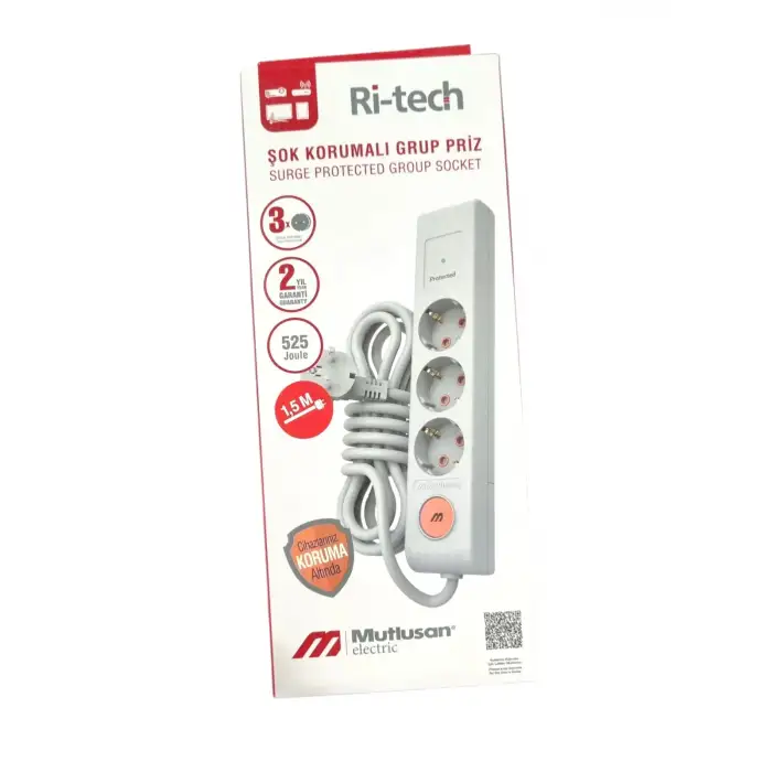 MUTLUSAN RI-TECH GRUP PRİZ USB ŞOK KORUMALI 1,5 MT