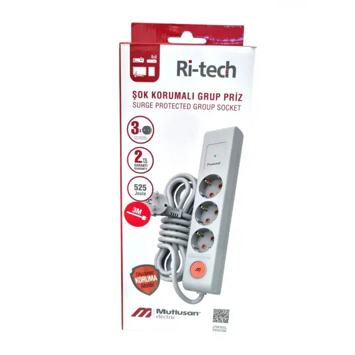 MUTLUSAN RI-TECH GRUP PRİZ USB ŞOK KORUMALI 3 MT