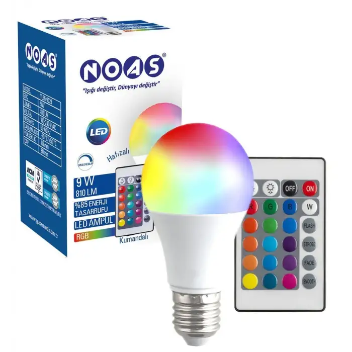 NOAS KUMANDALI LED AMPUL 9 W RENKLİ YL95-9029