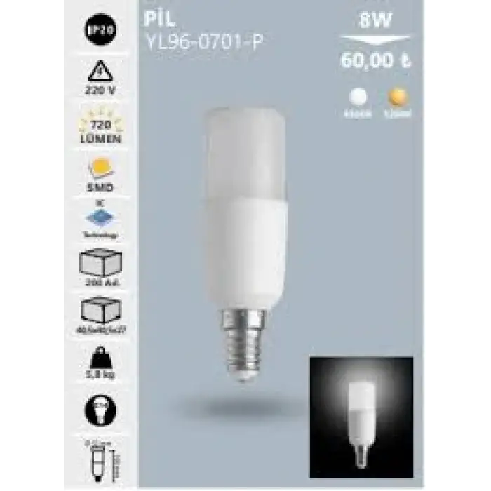 NOAS LED AMPUL 8 W G.IŞIĞI YL96-0702-P