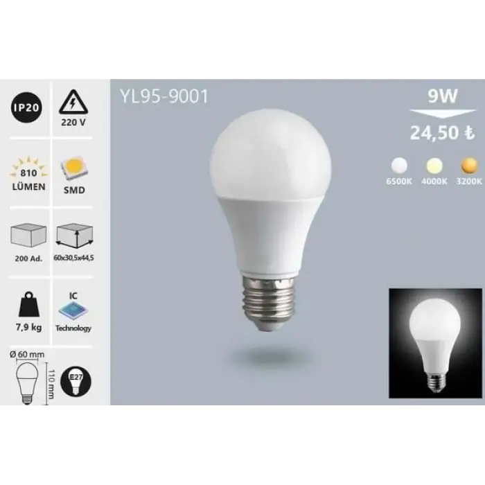 NOAS LED AMPUL 9 W GÜN IŞIĞI YL95-9002