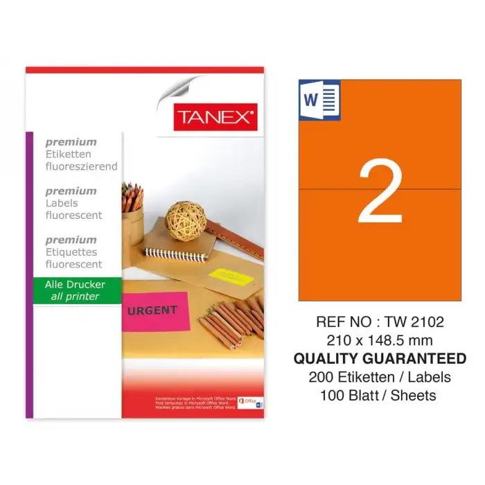 TANEX LASER ETİKET 210X148,5 MM TW-2102 100 LÜ