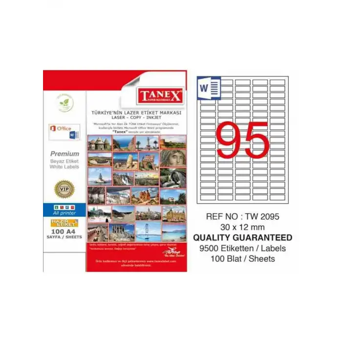 TANEX LASER ETİKET 30X12 MM TW-2095 100 LÜ