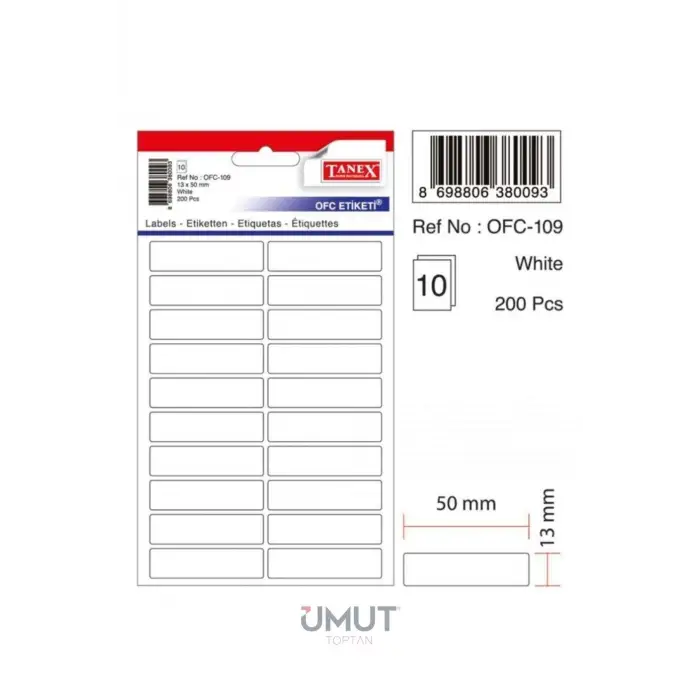 TANEX OFİS ETİ.13X50 MM BEYAZ 109(PKT-10-KT-30 LU)