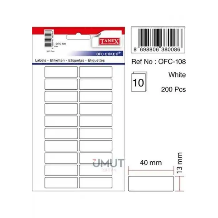 TANEX OFİS ETİ.13X40 MM BEYAZ 108(PKT-10-KT-30 LU)