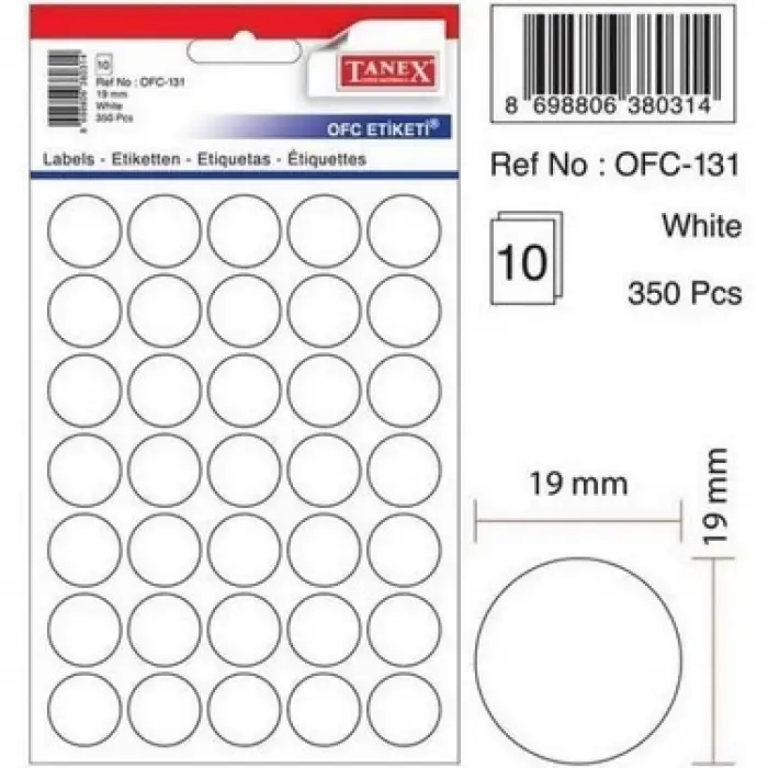 TANEX OFİS ETİKETİ 19 MM BEYAZ 131(PK-10-KT-30 LU)