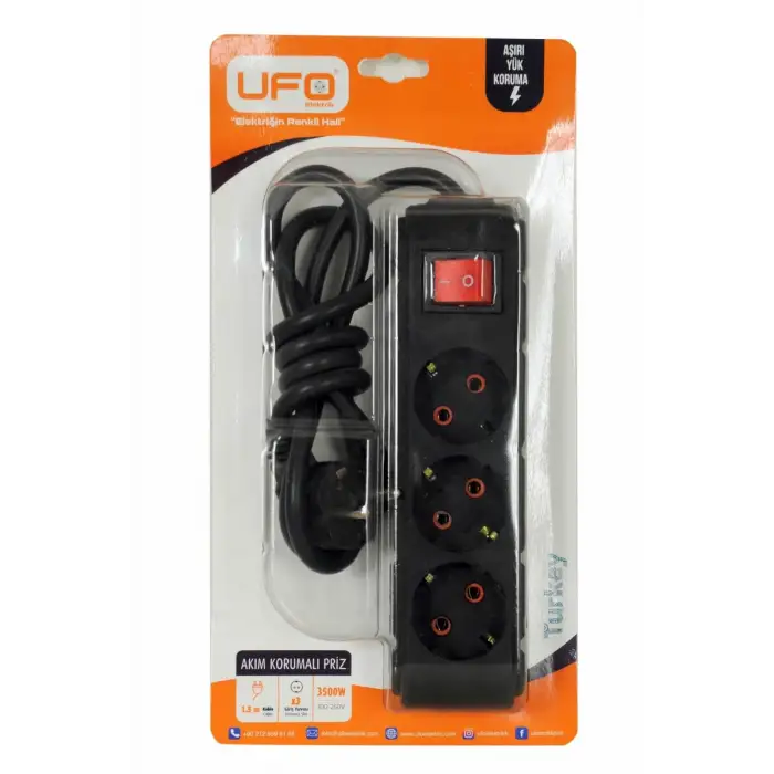 UFO GRUP PRİZ AKIM KORUMALI 3 LÜ 1.5 MT