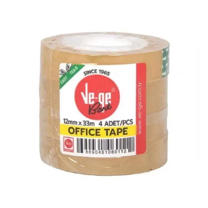 VEGE OFFICE TAPE BANT SARI 12MMX33 MT (PKT-4 LÜ)