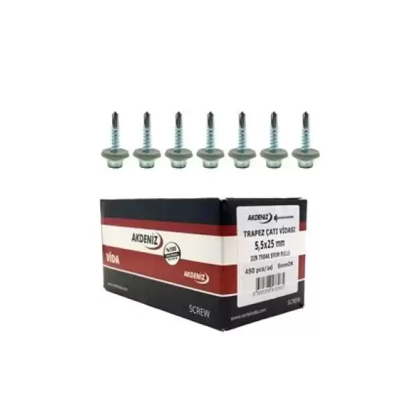 AKDENİZ TRAPEZ ÇATI VİDASI 5,5 X 25 MM 450 Lİ