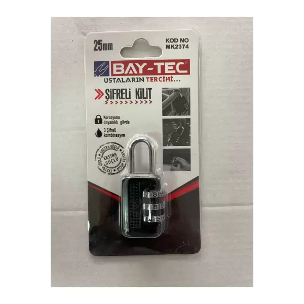 BAY-TEC ŞİFRELİ ASMA KİLİT 25 MM 2374