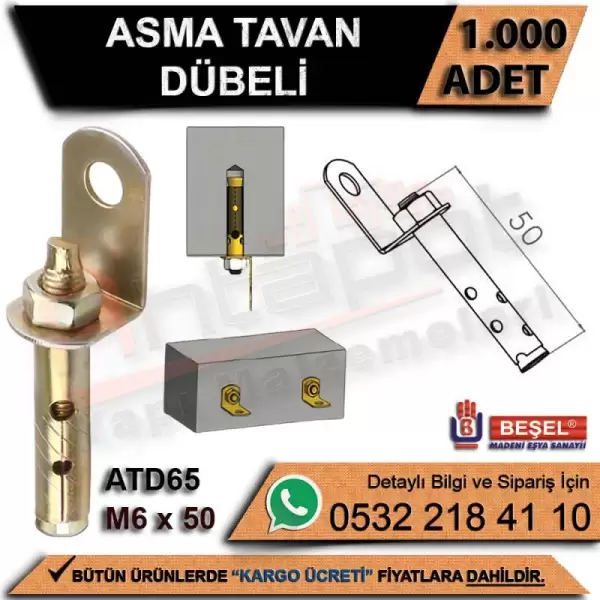 BEŞEL ASMA TAVAN DÜBELİ M6X50 (PKT-125 Lİ)