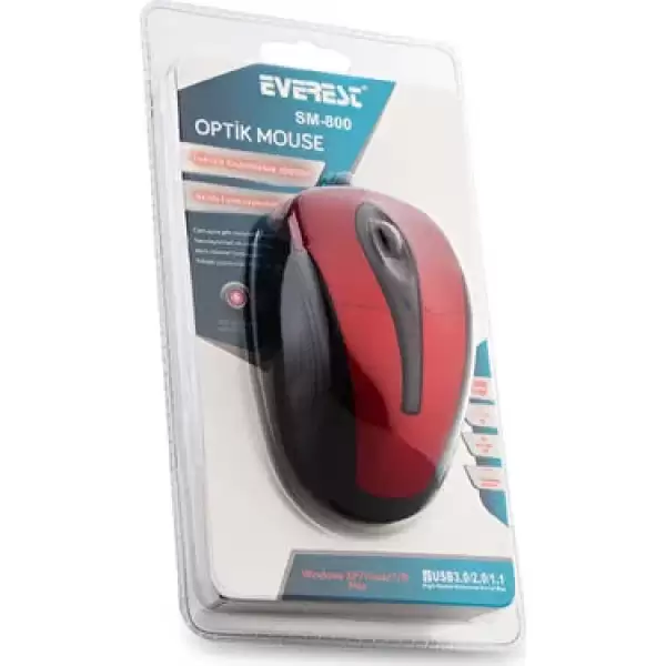 EVEREST MOUSE USB SİYAH KIRMIZI KABLOLU SM-800