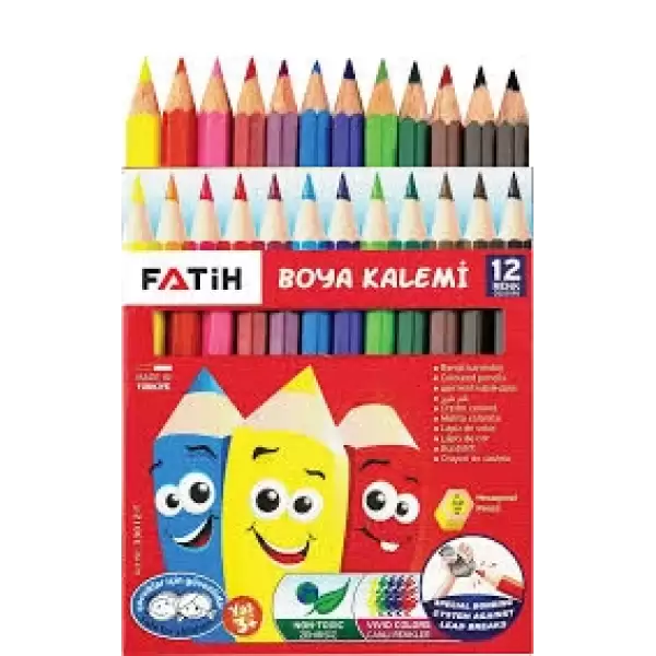 FATİH KURU BOYA KISA 12 RENK 33012 (PKT-24 LÜ)