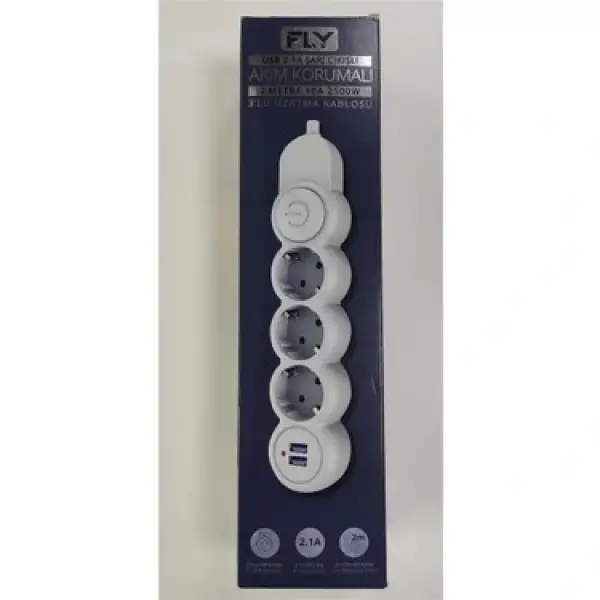 FLY GRUP PRİZ AKIM KORU.ANAH.3LÜ 2MT 2 USB 3393-01