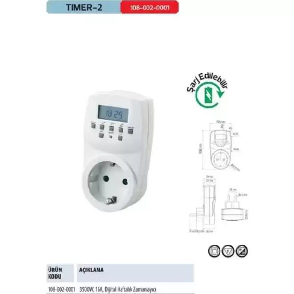 HOROZ TIMER-2 ZAMAN AYARLI PRİZ 1780 W