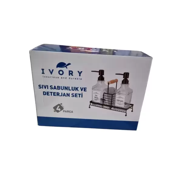 IVORY METAL STANDLI İKİLİ CAM SIVI SABUNLUK SB-102