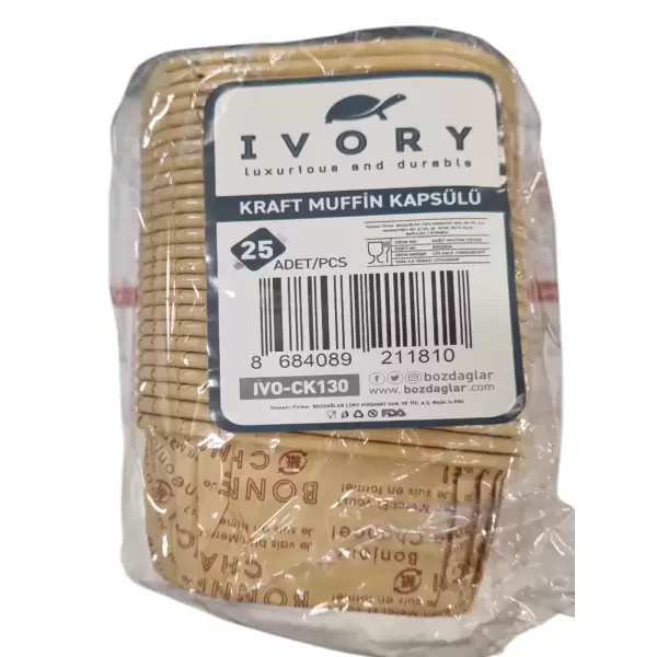 IVORY MUFFİN KEK KALIBI KRAFT DES.IVO-130(PK-25Lİ)