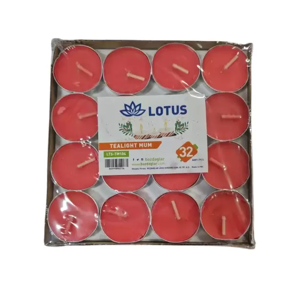 LOTUS TEALIGHT MUM YUVARLAK KIRMIZI 32 Lİ TM-104