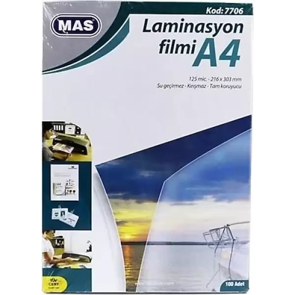 MAS LAMİNASYON FİLMİ A4 125 MİC 7706 (PKT-100 LÜ)
