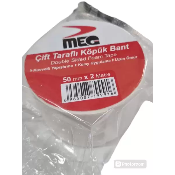 MEG ÇİFT TARAFLI KÖPÜK BANT 50 MM X2 MT(PKT-20 Lİ)