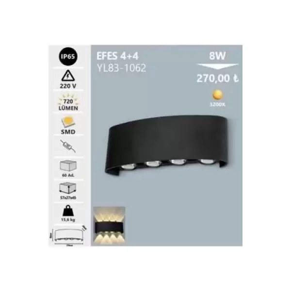 NOAS EFES LED APLİK 4+4 8 W YL83-1062