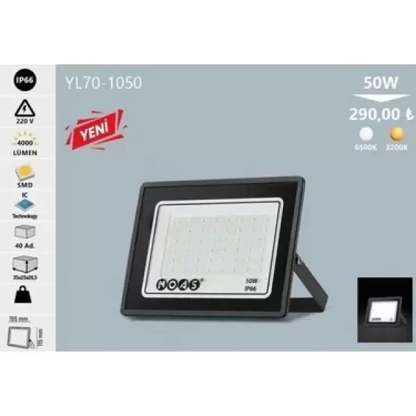 NOAS SLİM LED PROJEKTÖR 50 W YL70-1050 (PKT-2 Lİ)