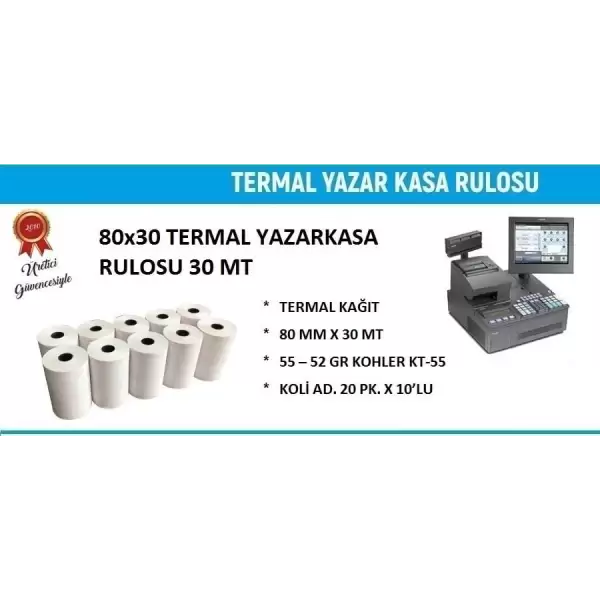 RESAN TERMAL KASA RULOSU 80X30 10 LU (KOLİ-20 PKT)