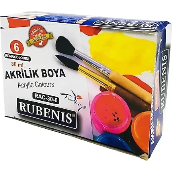 RUBENİS AKRİLİK BOYA ŞİŞE 6 RENK RAC-30-6 (72 Lİ)